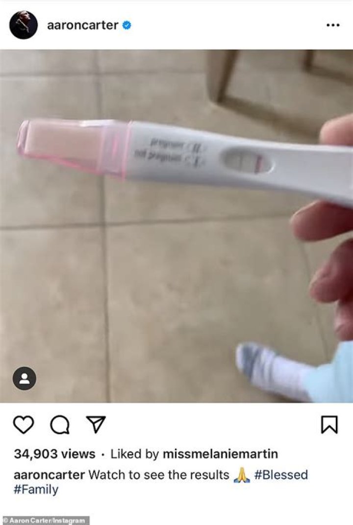 Aaron Carter and fiance Melanie Martin reveal positive pregnancy test on his Instagram