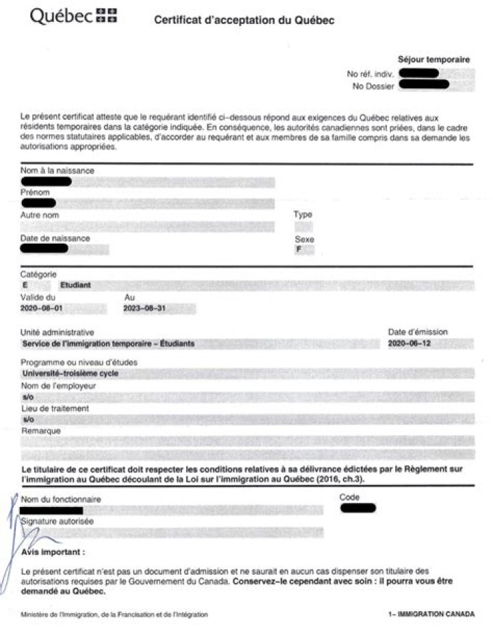 Certificat d'Acceptation du Québec Archives