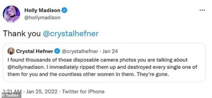 Crystal Hefner says she has destroyed 'mountain of revenge porn' that Hugh kept