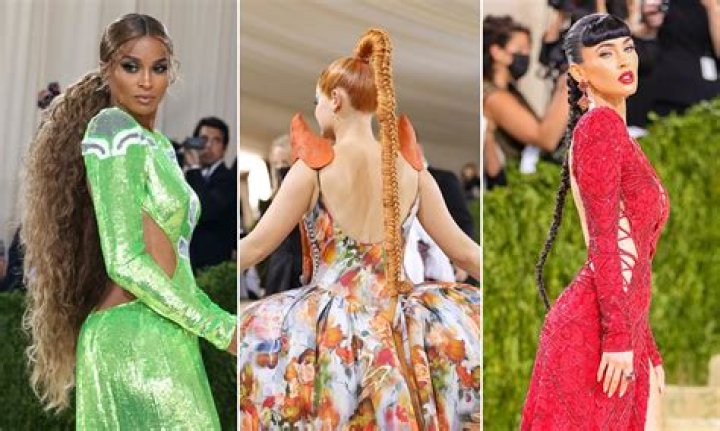Extra long braid extensions and voluminous faux ponytails trended at the Met Gala