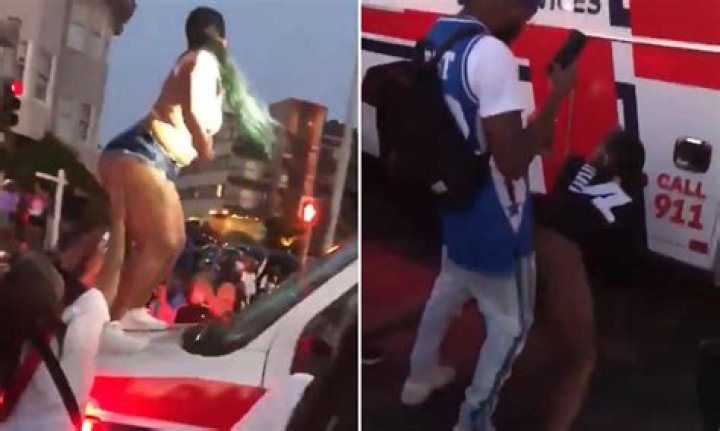 Female mob TWERK ambulance through crowd celebrating Juneteenth to get the scene of a shooting