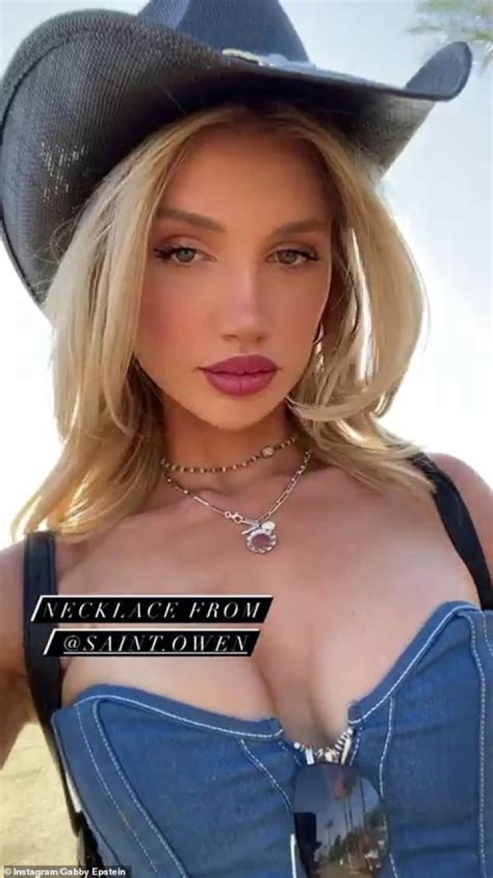 Gabrielle Epstein shows off her very ample cleavage in a wild western-themed outfit at Stagecoach
