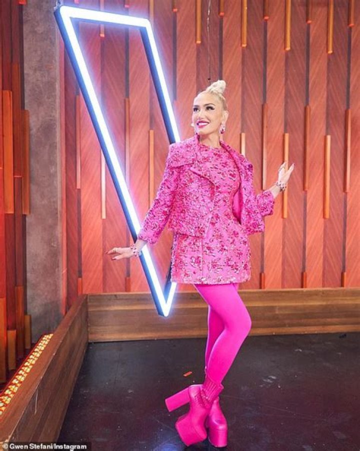 Gwen Stefani cuts a fashionable figure in pink dress and tights in promotional photos from The Voice