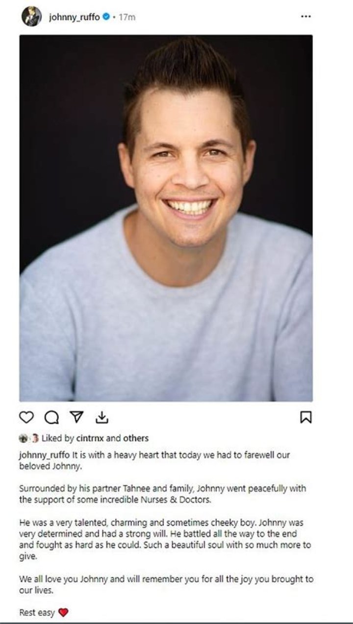 Johnny Ruffo's partner Tahnee Sims shares heartbreaking tribute on the one-month anniversary of Home and Away star's death