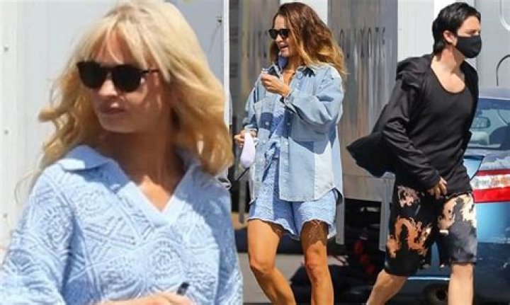 Lily James ditches her blonde wig after filming Pam and Tommy with co-star Sebastian Stan