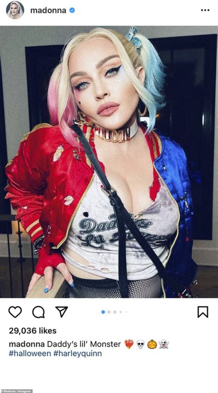Madonna transforms into 'daddy's little monster' Harley Quinn for Halloween
