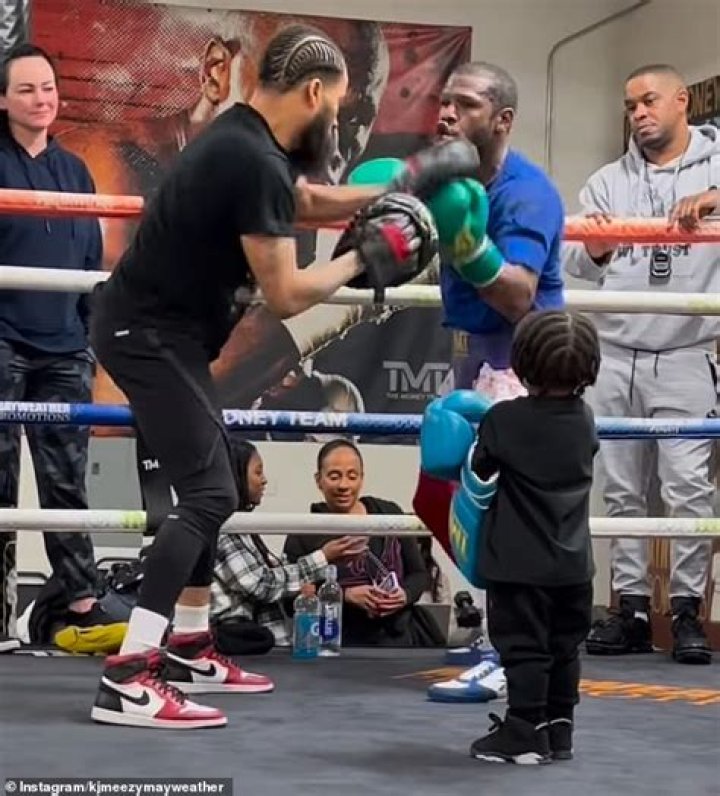 More Money? Floyd Mayweather's adorable two-year-old grandson KJ shows off his boxing skills