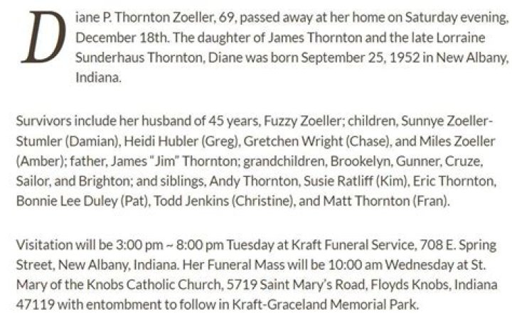 Obituary: Diane Thornton Zoeller Death Cause - How Did Fuzzy Zoeller Wife Died? Net Worth