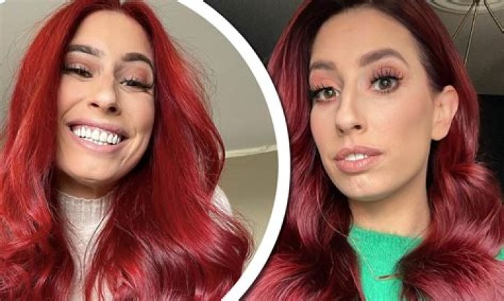 Stacey Solomon shows off her newly dyed hair as she switches bright red locks for plum colour