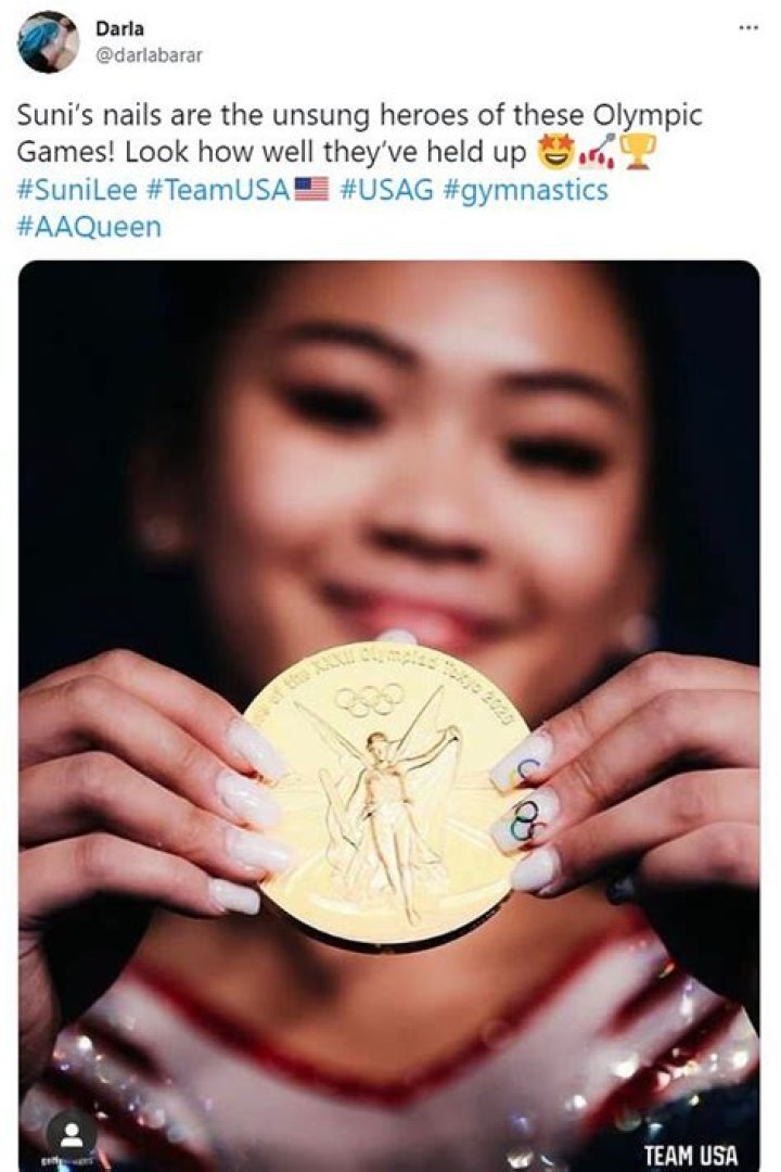 Suni Lee fans go wild over her fake lashes and long Olympic-themed nails