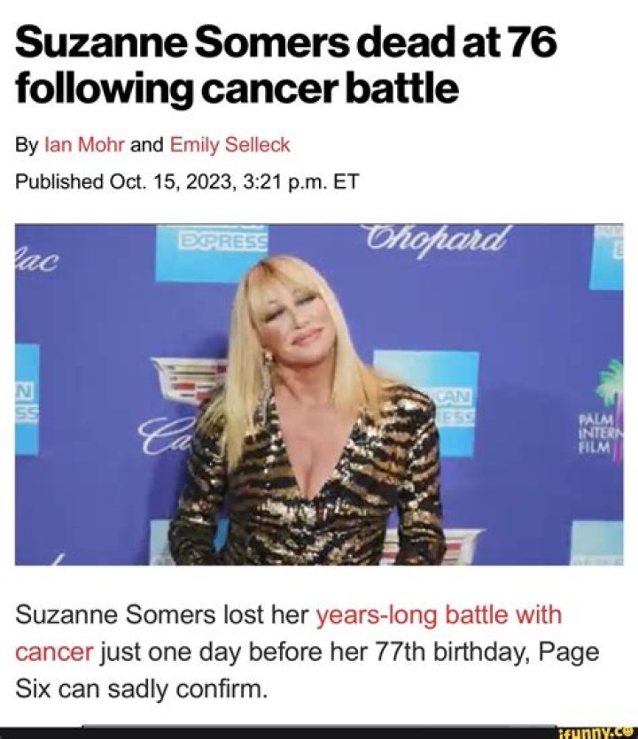 Suzanne Somers Dead: ‘Three’s Company’ Star Dies One Day Before 77th Birthday