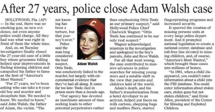 What Happened To Adam Walsh: Parents John And Revé Walsh? His Killer Ottis Toole Died In 1996￼