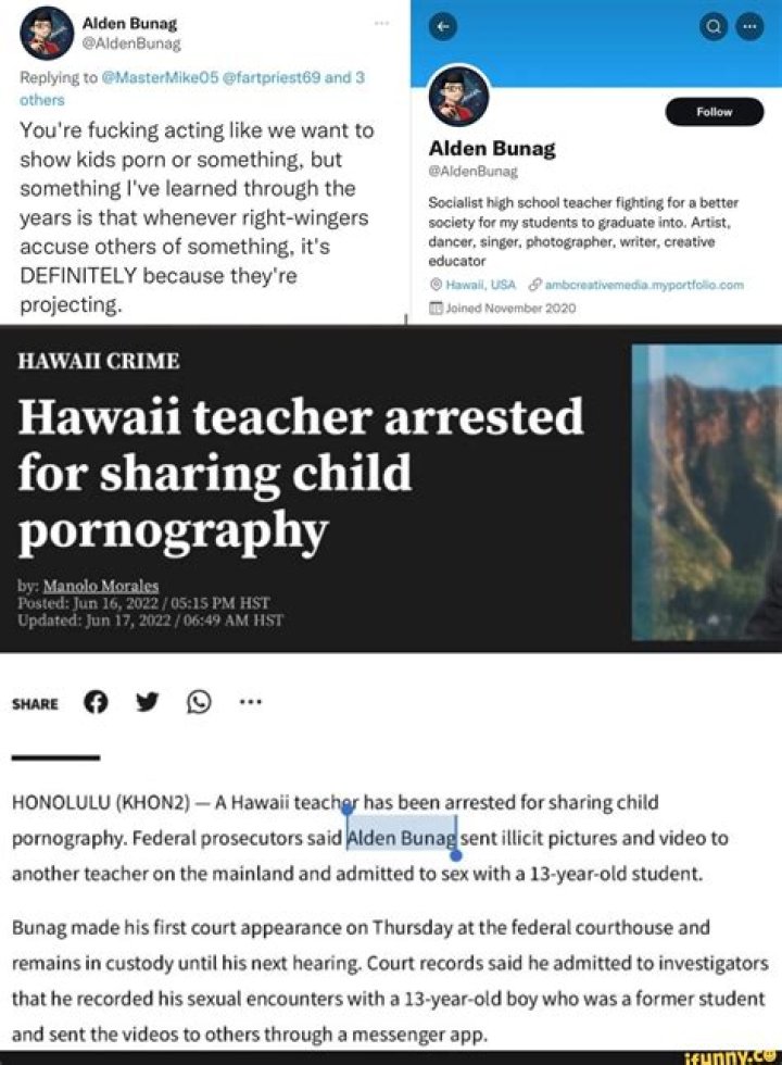 Who Is Alden Bunag From Hawaii? Pearl City High School Teacher Charged Arrested Over Violation￼