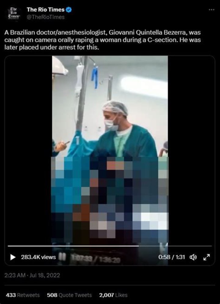 Why Is Anesthesiologist Giovanni Quintella Bezerra Arrested? Video On Instagram And Facebook